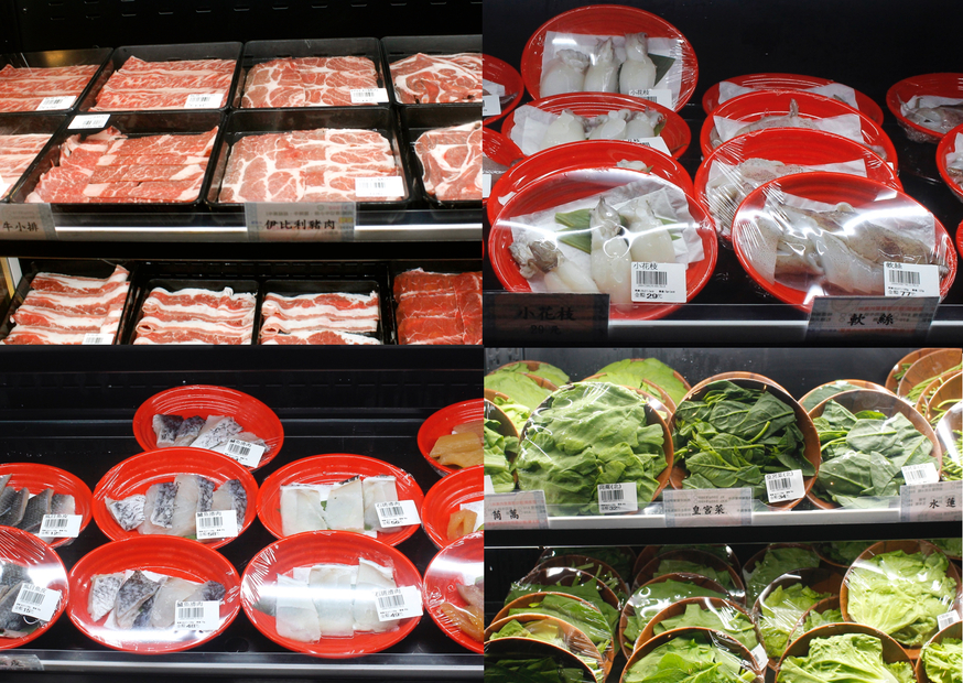 【桃園 超越水產】肉多多品牌也有超市火鍋。活體海鮮水族箱/提供免費蒸籠